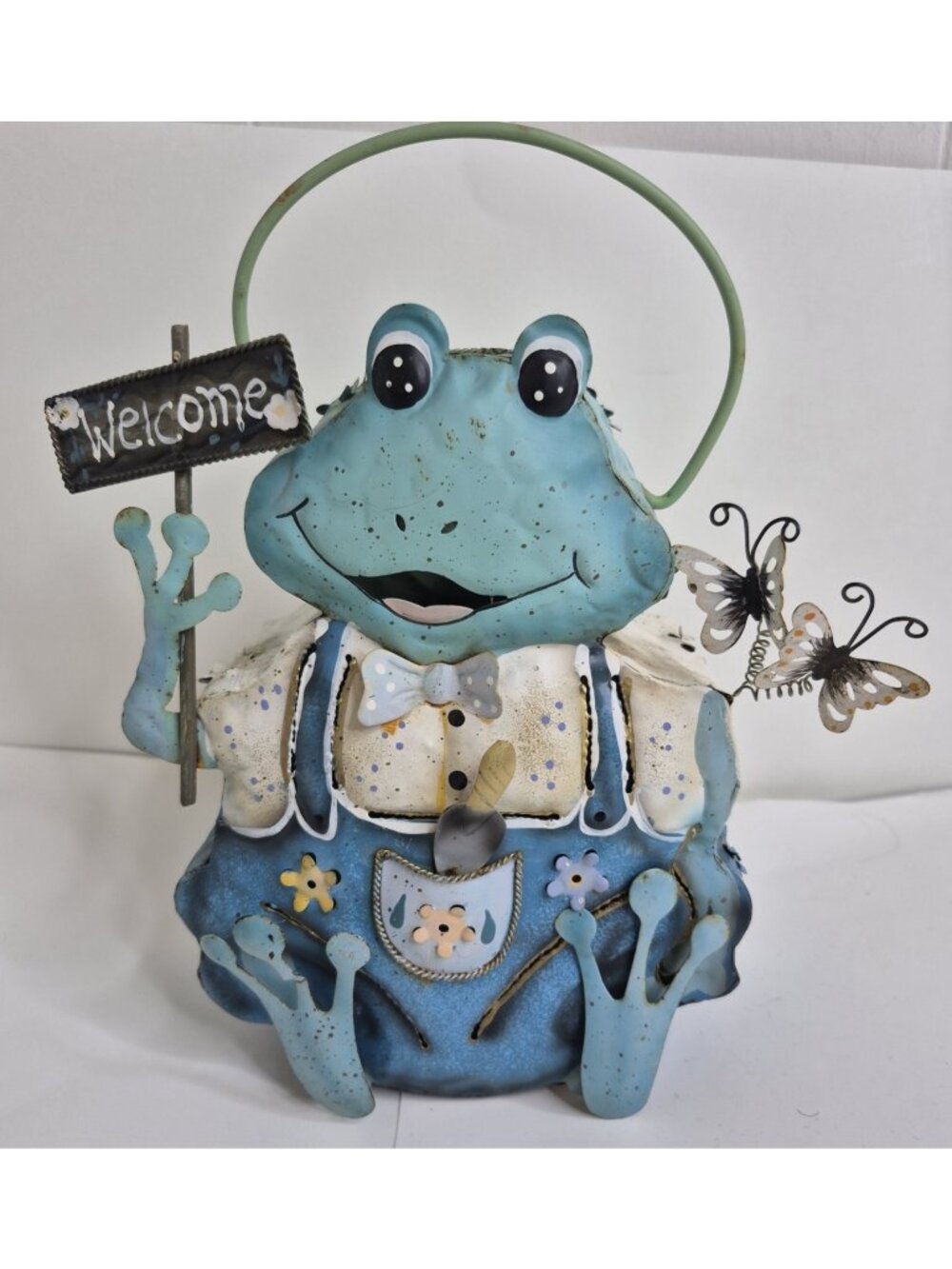 Vintage Home Interiors Metal Hanging Frog Tea Light Candle Lantern Welcome Sign